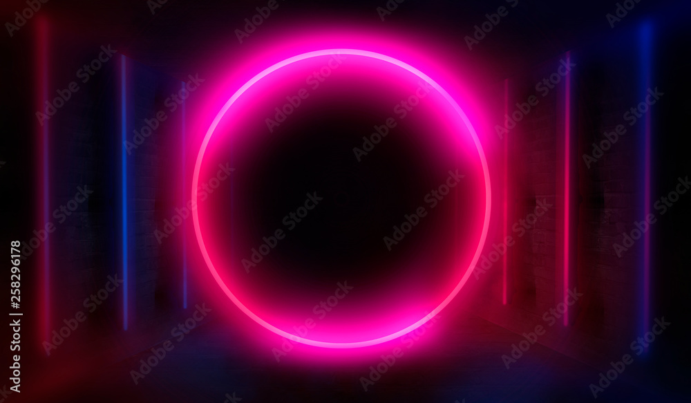 Fototapeta premium Brick wall, background, neon light