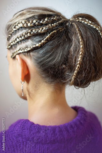 cornrows women brades at the temple girls, gray hair, hairstyle in the African style