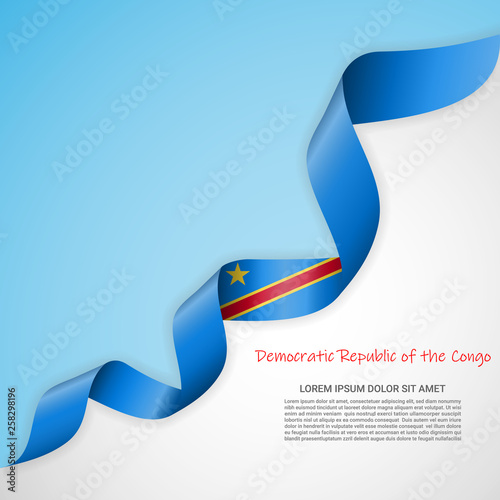 Vector banner in white and blue colors and waving ribbon with flag of Congo. Template for poster design, brochures, printed materials, logos, independence day. National flags