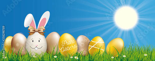 Frohe Ostern Banner mit Osterhasen und Ostereiern