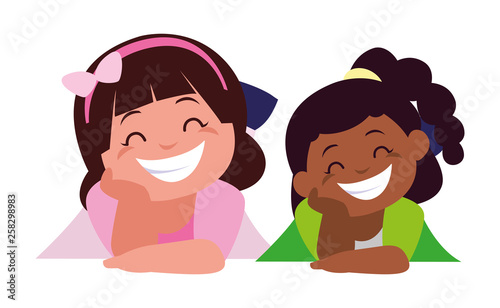 happy little interracial girls characters