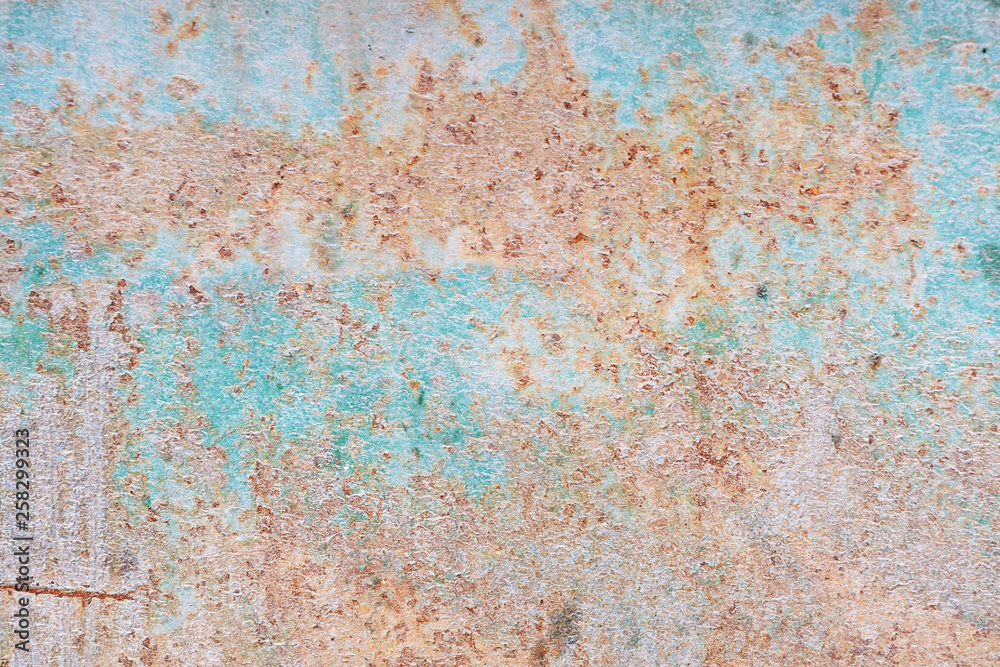 Green color rusty iron background texture close up
