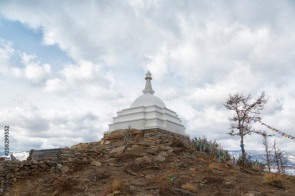 Buddhist Stupa of Enlightenment on the island Ogoy, lake Baikal, Russia
