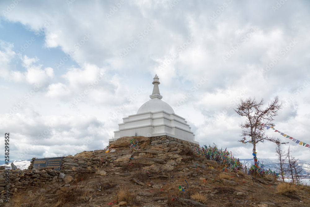 Buddhist Stupa of Enlightenment on the island Ogoy, lake Baikal, Russia Buddhist Stupa of Enlightenment on the island Ogoy, lake Baikal, Russia