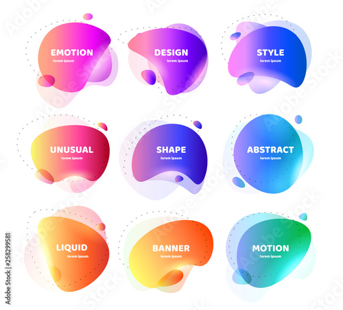 Set of Modern abstract vector banner. Flat geometric colorful liquid shape. Colored design template of a logo, flyer, banner, presentation. Concept design for business. Isolated vector illustration.