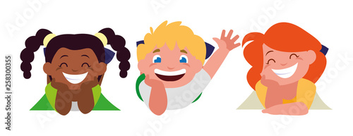 happy little interracial kids characters