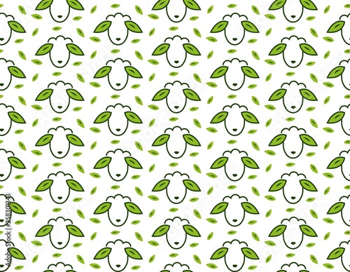 Sheep and leaf seamless vector pattern