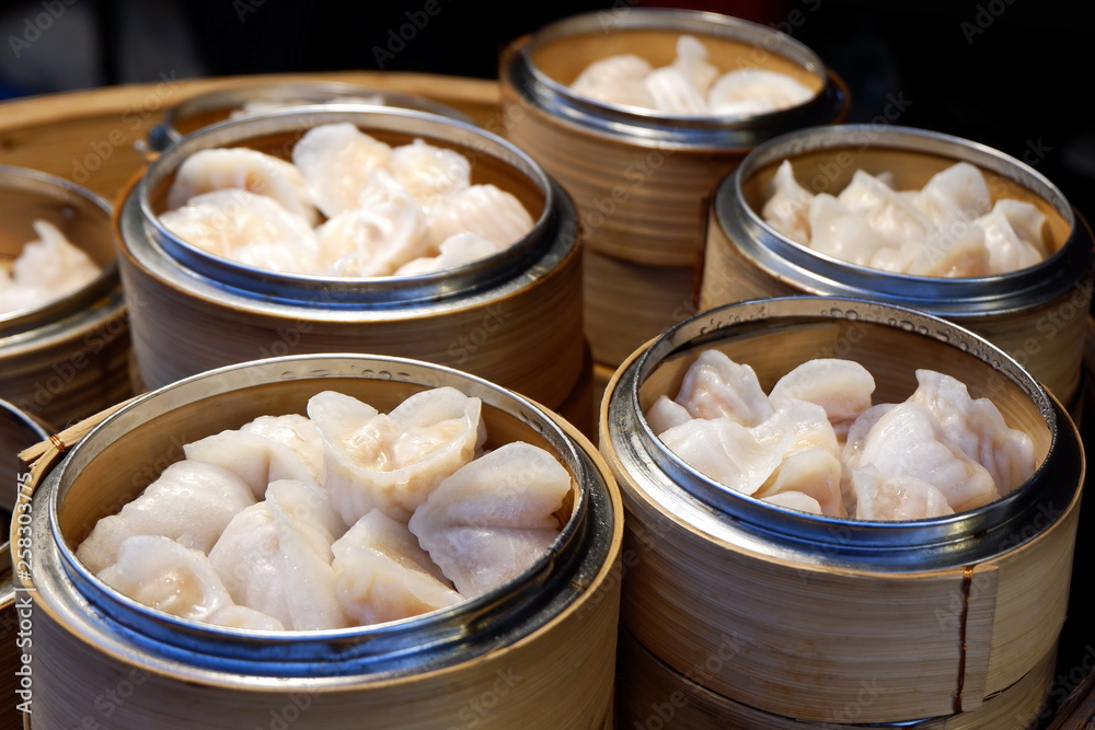 Delicious Chinese Dim Sum in the Bamboo Steamer Delicious Chinese Dim Sum in the Bamboo Steamer