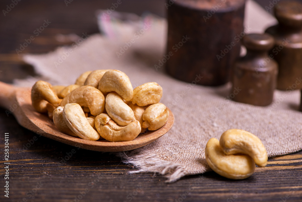 Cashew nuts nature on wooden table