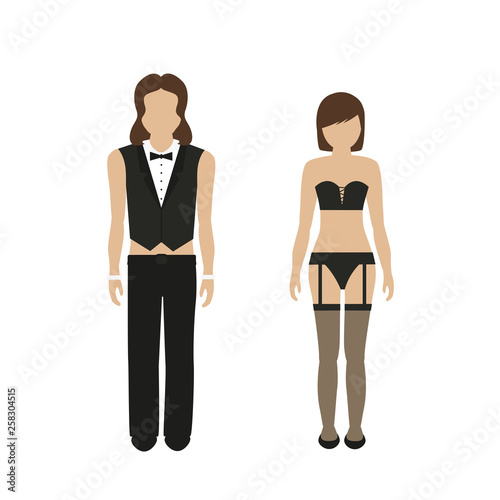 man and woman character in sexy dress lingerie isolated on white background vector illustration EPS10
