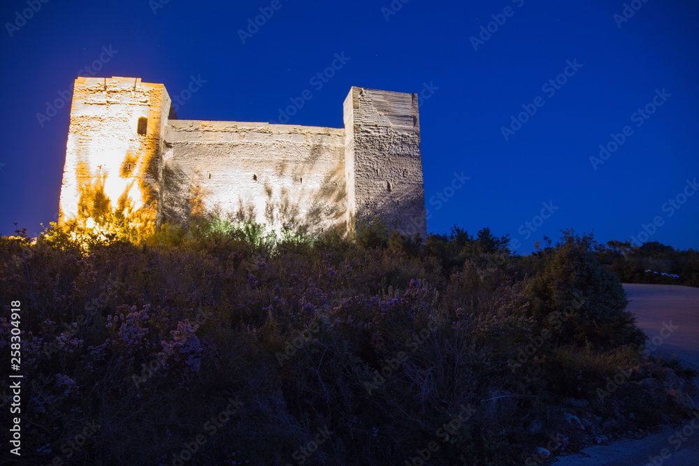 Castle in Forna by night Alicante province Spain