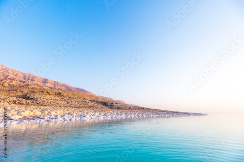 Salt on the shore. Dead Sea. Jordan landscape