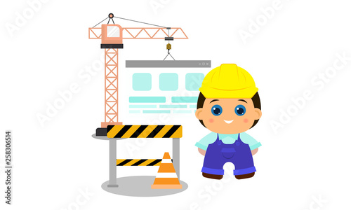 Website under construction illustration with builder character