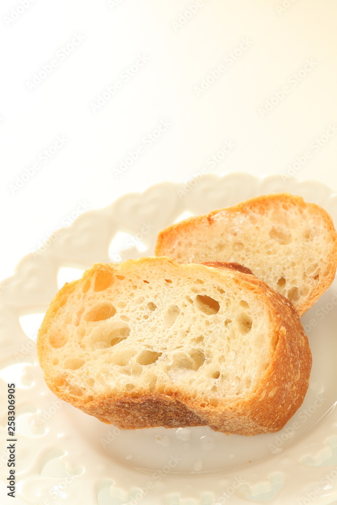 French bread on dish with copy space