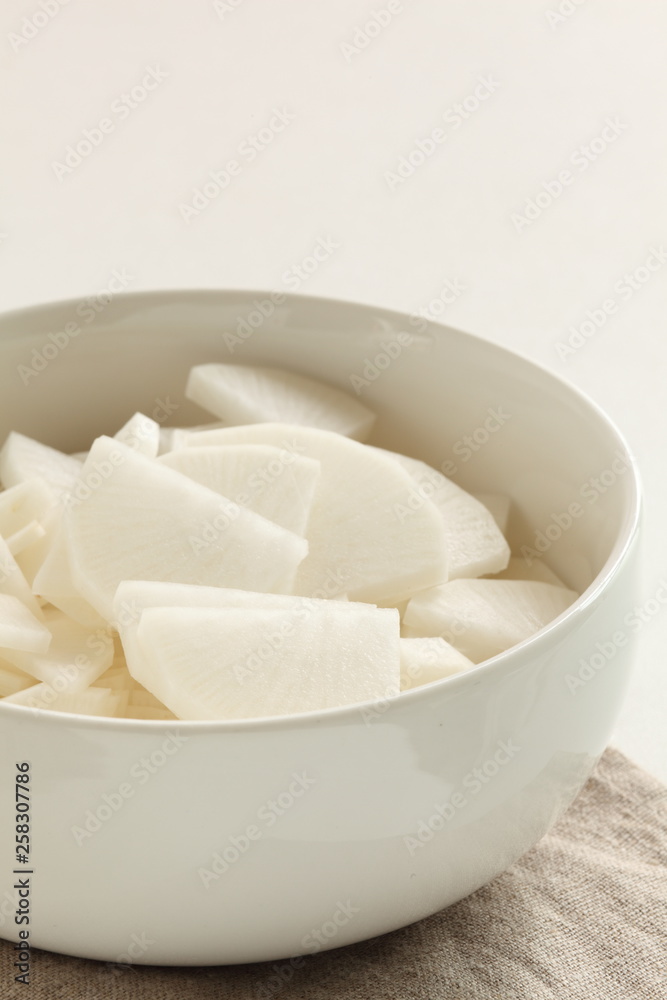 chopped Japanese radish Daikon on bowl chopped Japanese radish Daikon on bowl