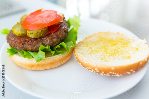 Homemade hamburger on the plate