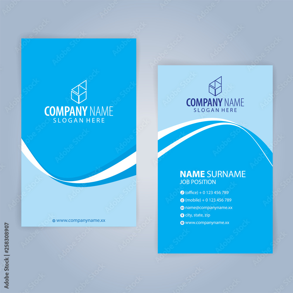 Business card template. Blue and White, vertical, Illustration Vector10 Business card template. Blue and White, vertical, Illustration Vector10