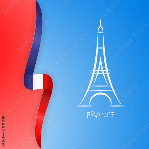 Illustration of Paris Eiffel Tower with flag of country France. Vector illustration, eps 10