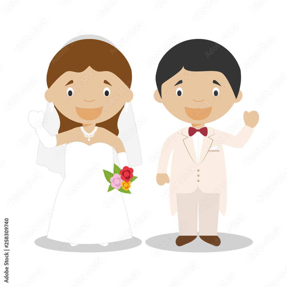 Mestizo newlywed couple in cartoon style Vector illustration Mestizo newlywed couple in cartoon style Vector illustration