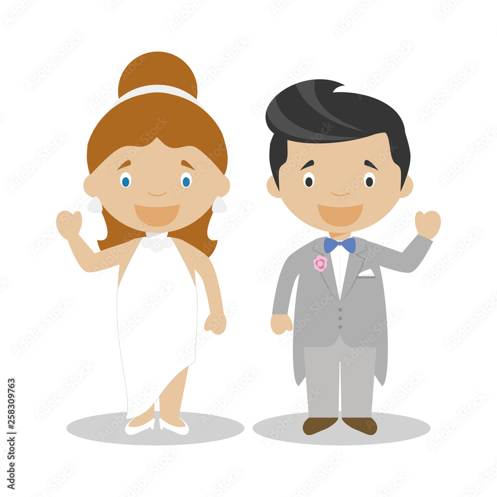 Mestizo newlywed couple in cartoon style Vector illustration