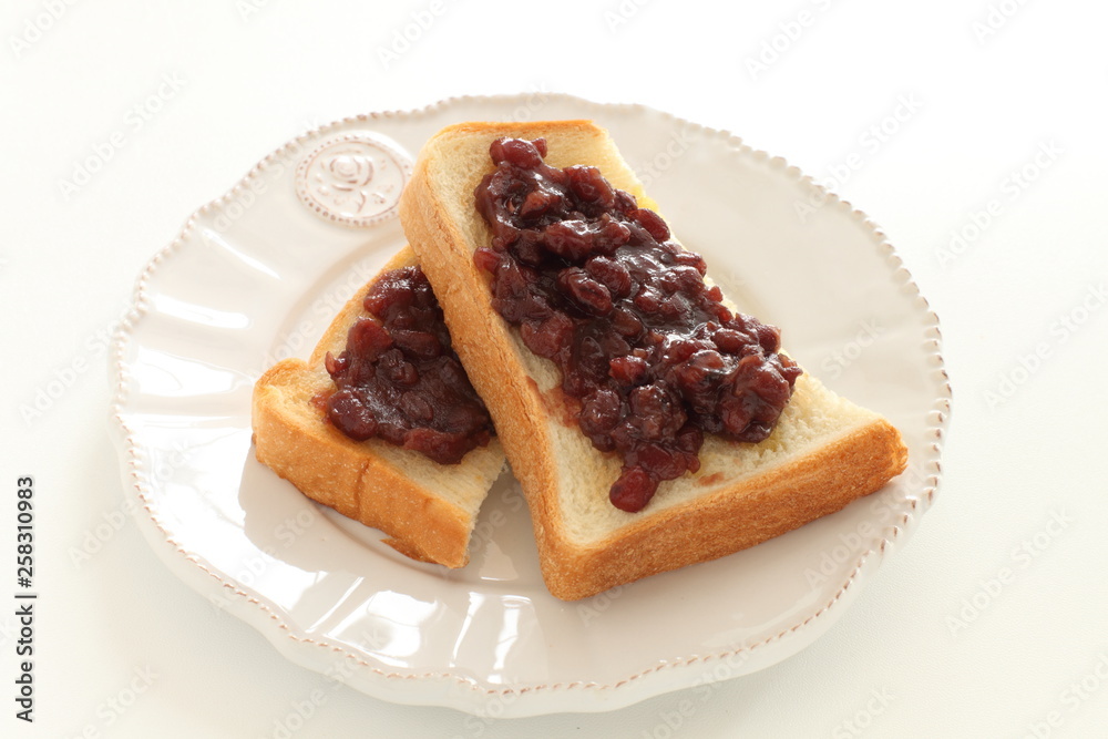 Japanese food, red bean paste on toast for Nagoya regional food image Japanese food, red bean paste on toast for Nagoya regional food image