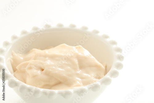 White sauce on bowl for prepared food ingredient image