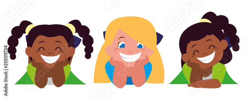happy little interracial girls characters
