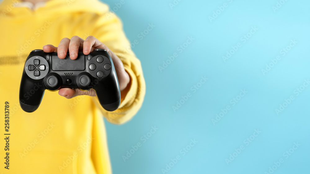 Young calm lady holding joystick in her hands Young calm lady holding joystick in her hands