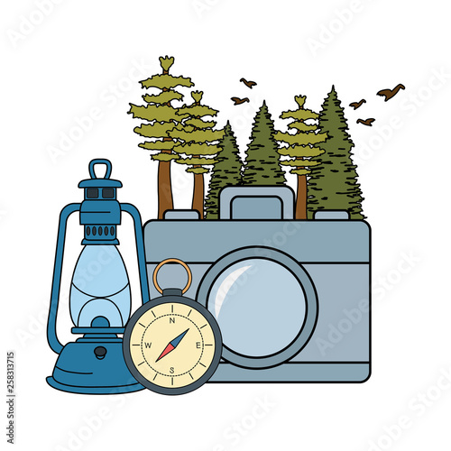 compass guidewith camera and kerosene lamp