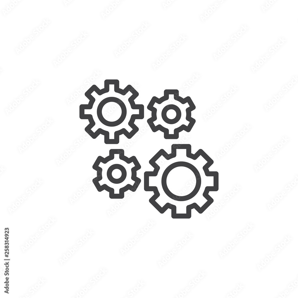Setting Gears, cogwheels line icon. linear style sign for mobile concept and web design. Cog gears mechanism outline vector icon. Symbol, logo illustration. Pixel perfect vector graphics Setting Gears, cogwheels line icon. linear style sign for mobile concept and web design. Cog gears mechanism outline vector icon. Symbol, logo illustration. Pixel perfect vector graphics