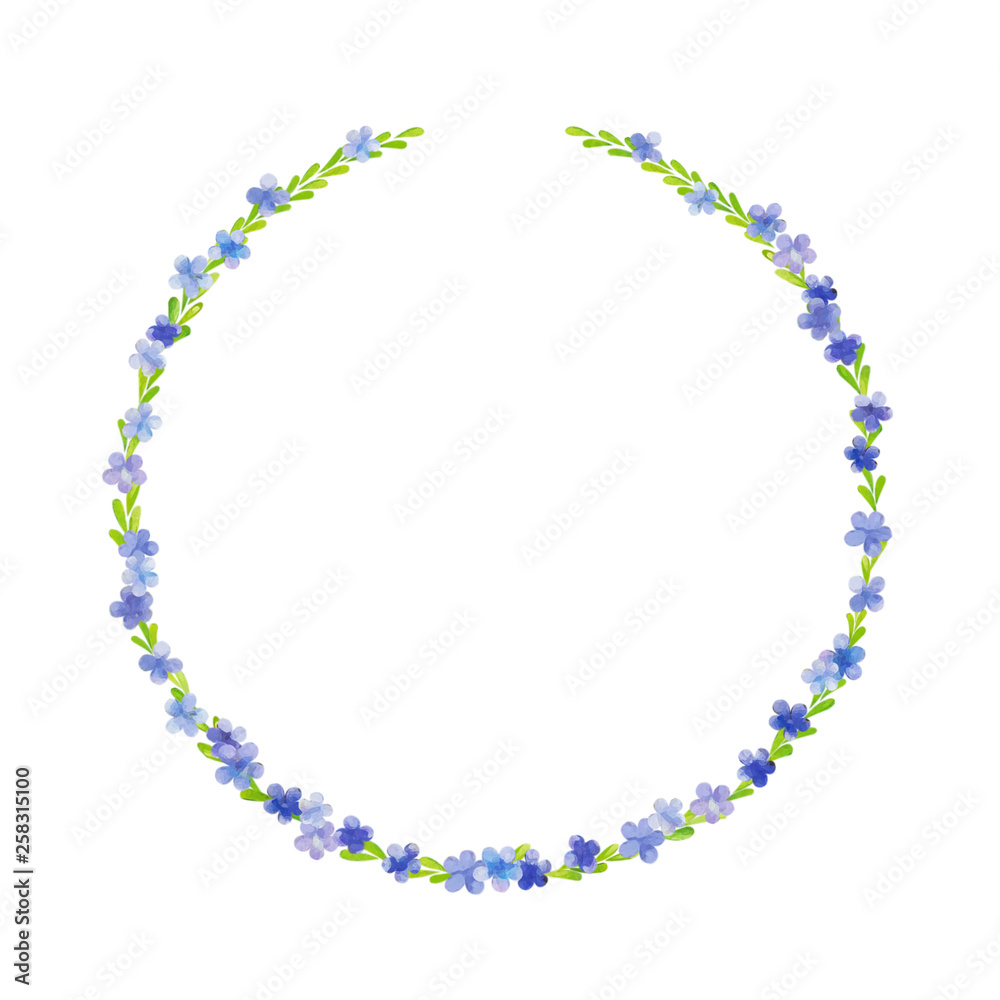 Illustration of a round strip made of blue little flowers and leaves Illustration of a round strip made of blue little flowers and leaves