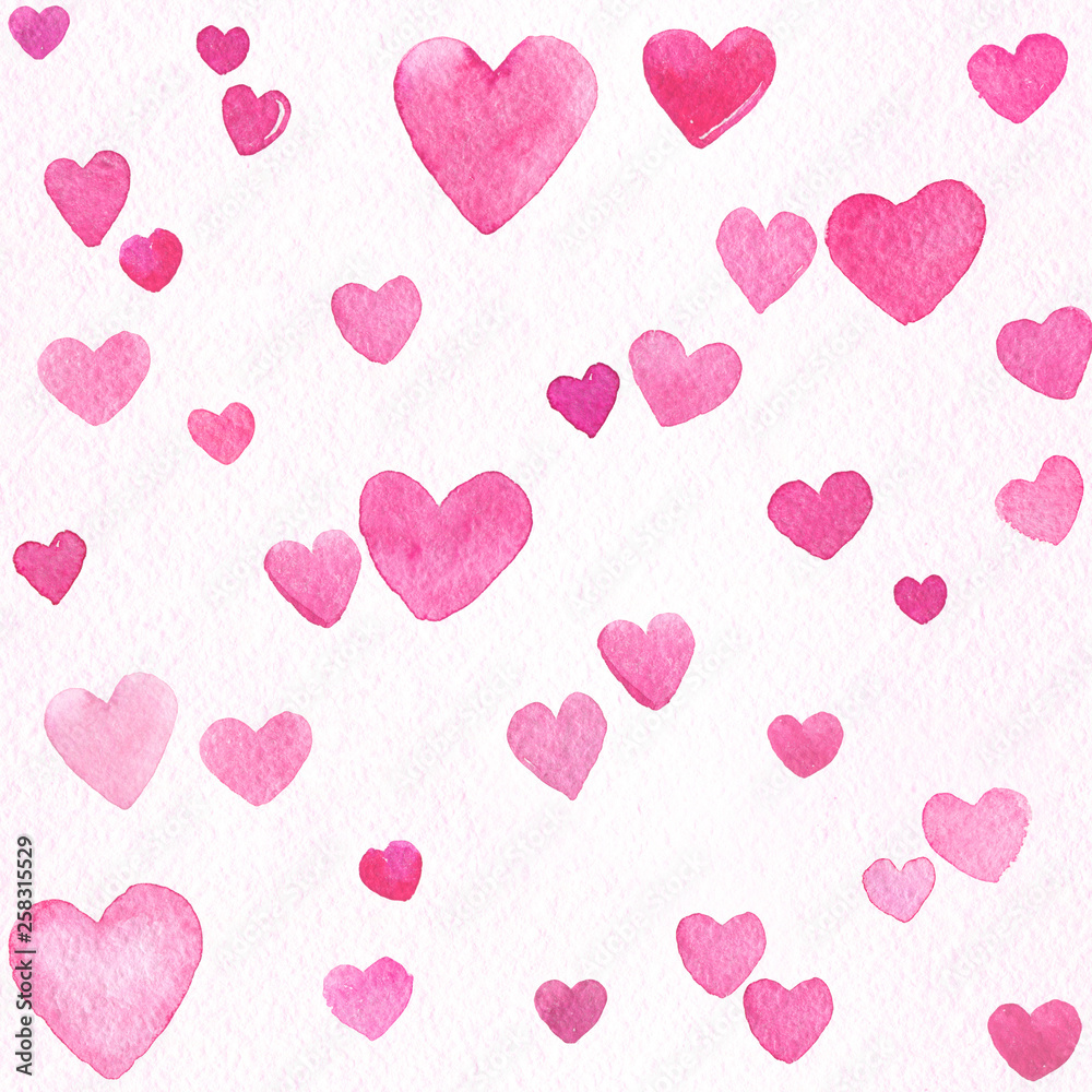 Heart love valentine seamless pink pattern watercolor