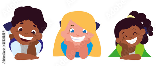 happy little interracial kids characters