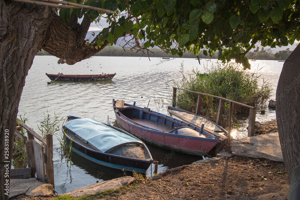 Landscape of boats in a Spanish lake Cullera Valencia Spain