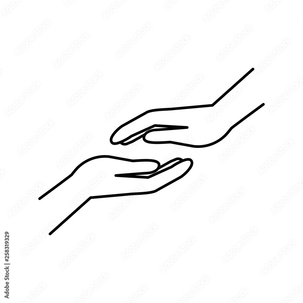 Helping hands outline icon. Human hands line vector