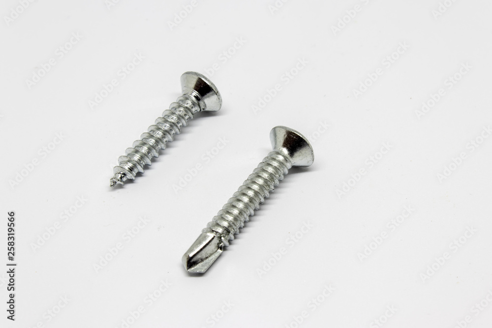 isolated two metal screw with white background
