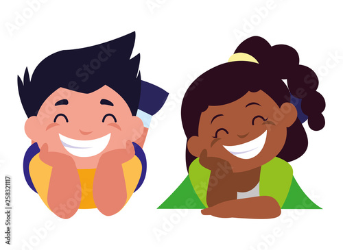 happy little interracial kids characters