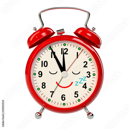 Funny alarm clock on white background. 3D rendering