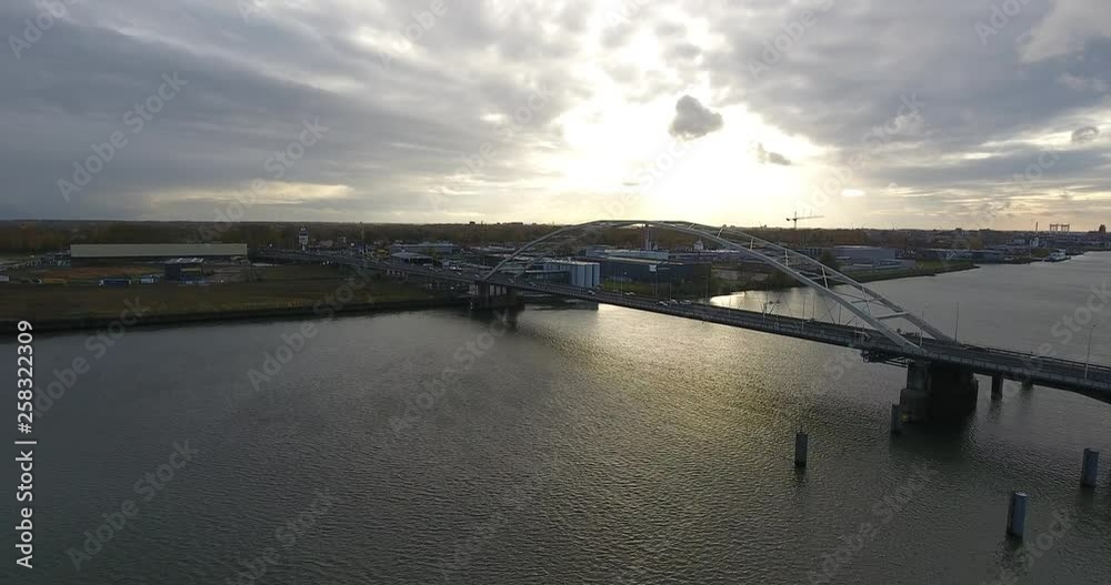 Aerial view of bridge over river, Dordrecht, Netherlands