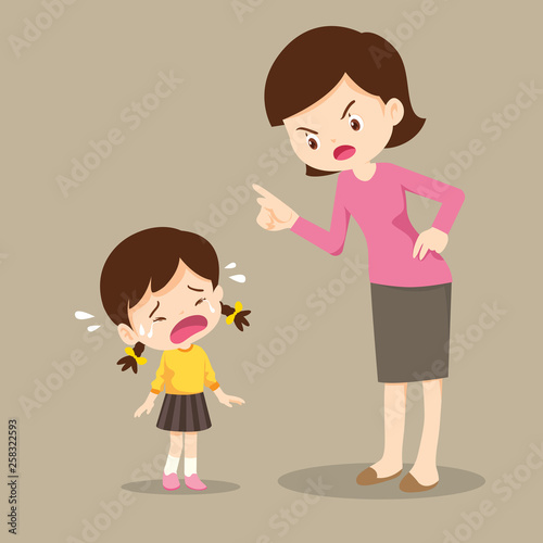 mother scolding crying children girl