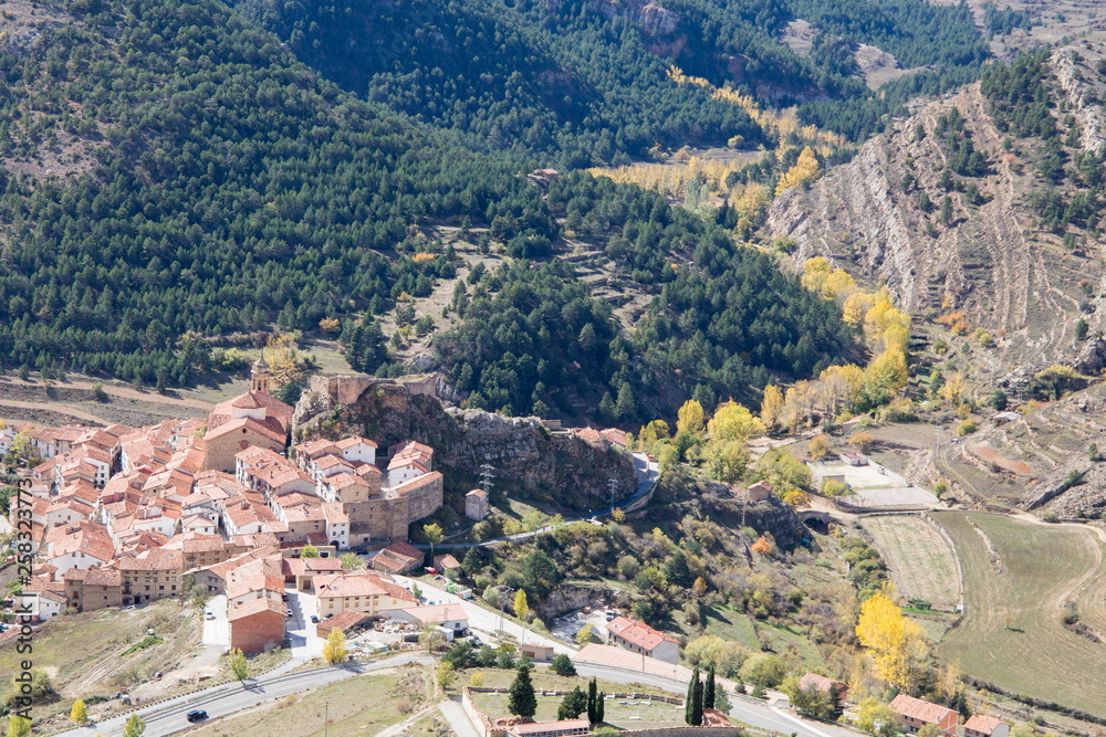 Autumn in Linares de Mora medieval village Teruel Aragon Spain