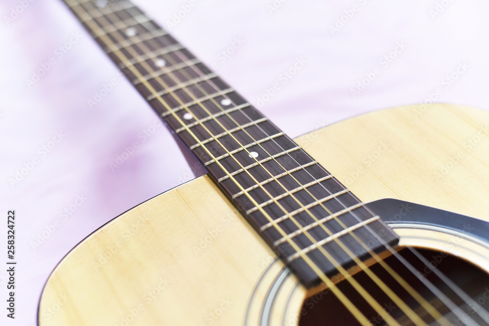 Obraz premium Acoustic guitar / Close up of guitar musical instrument tone vintage style classic
