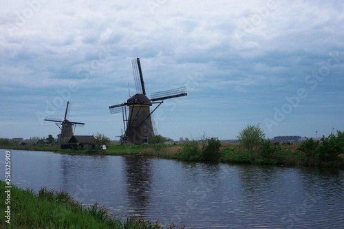 windmill in holland Kinderdijk reflection