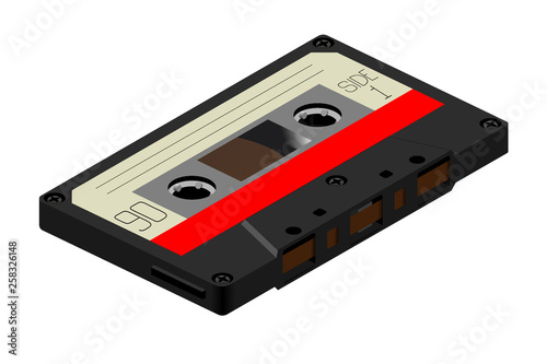 Retro audio tape cassette, vintage mixtape on isolated white background. Old technology.  illustration