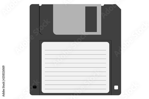 Retro diskette. Floppy disk for computer data storage. Old technology device. Illustration on a white background  photo