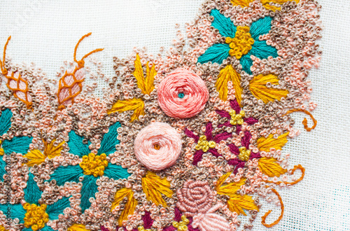 Embroidery flowers. Handmade work.