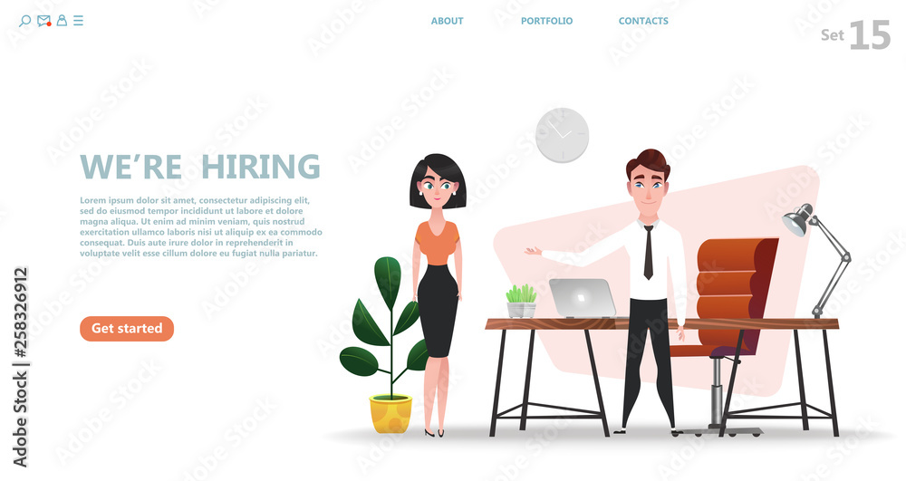 Online recruitment and Job hiring concept. Agency interview or select a resume process. Vacant place in Workplace office and business team work.  Cartoon character design