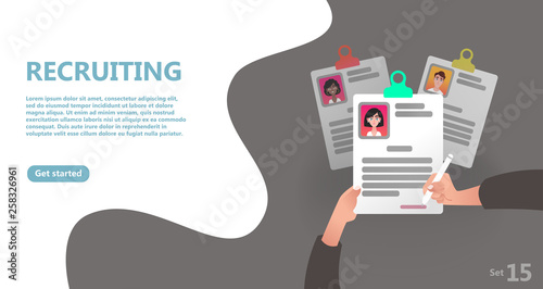 Online recruitment and Job hiring concept. Agency interview or select a resume process.  Boss hands sign a job application. Cartoon flat style