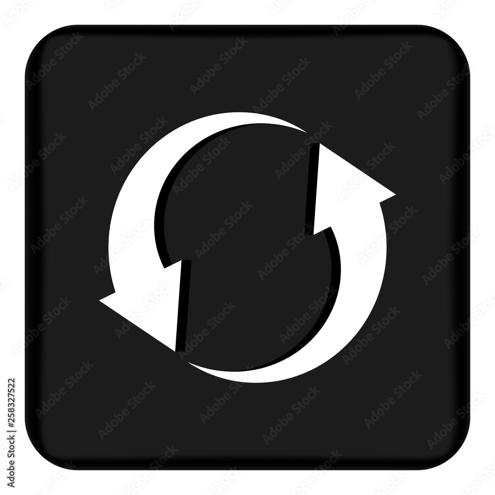 Vector image of a flat icon with arrows pointing to circular rotation. Black button with arrows indicating circular rotation Vector image of a flat icon with arrows pointing to circular rotation. Black button with arrows indicating circular rotation