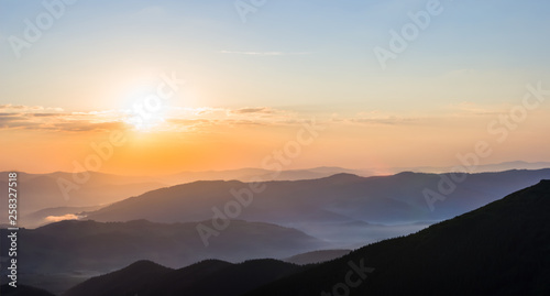 misty mountain valley at the early morning